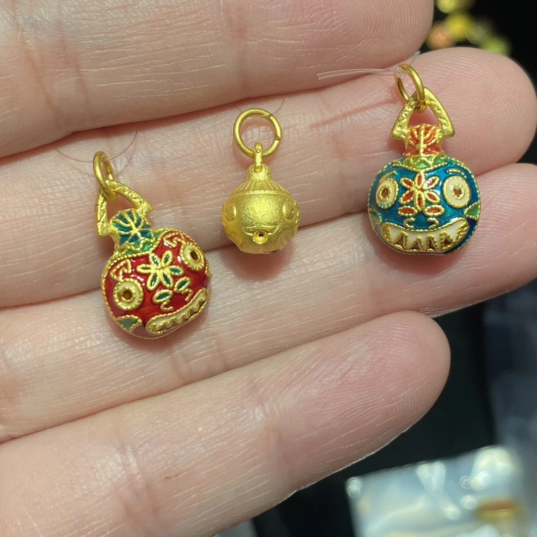 【吞金兽】六桂福足金一家三口彩色金烧蓝黄金百搭时尚