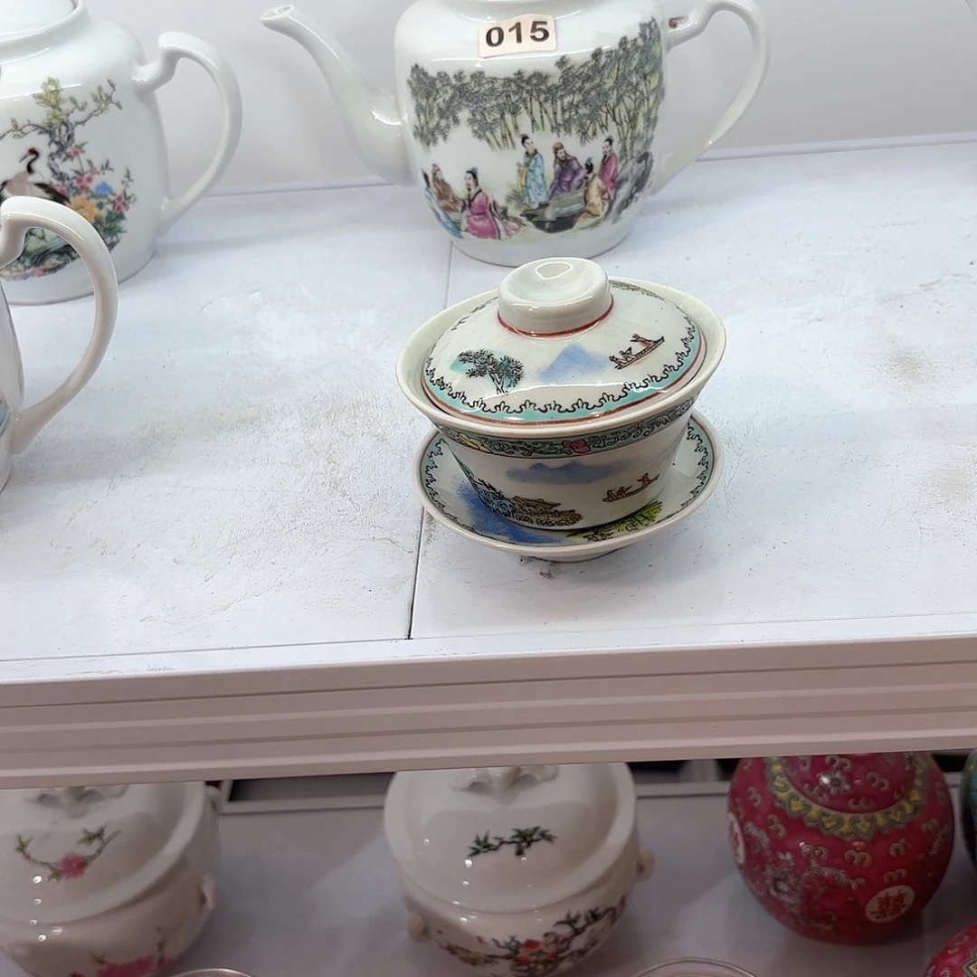 壶陶瓷山清水秀三才盖碗