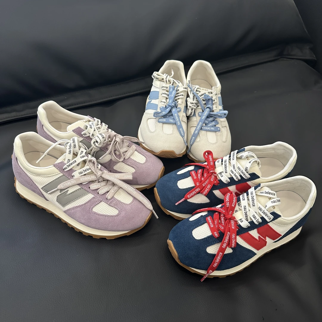 【薛定饿】早春新款小个子内增高网面透气增高平色复古慢跑鞋女鞋