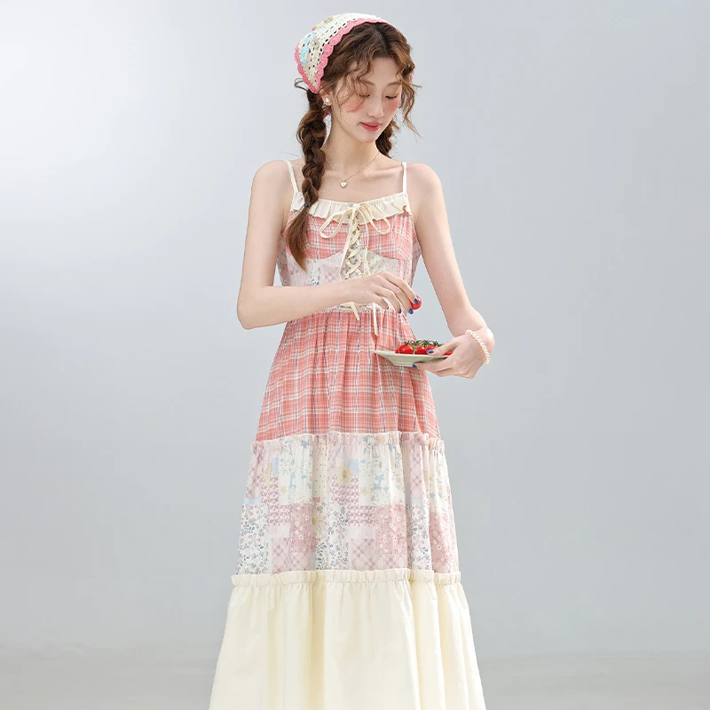 三寸藕【三寸藕一】2025夏款甜美减龄吊带连衣可爱拼接长裙L250263