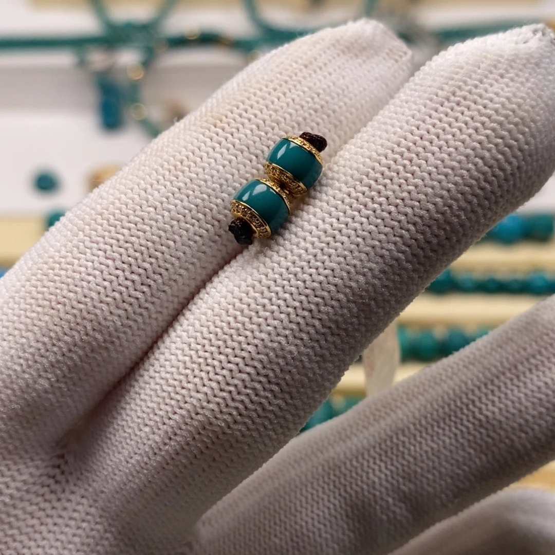 绿松石18K金镶嵌珠宝奇石汉堡对珠6.0mm