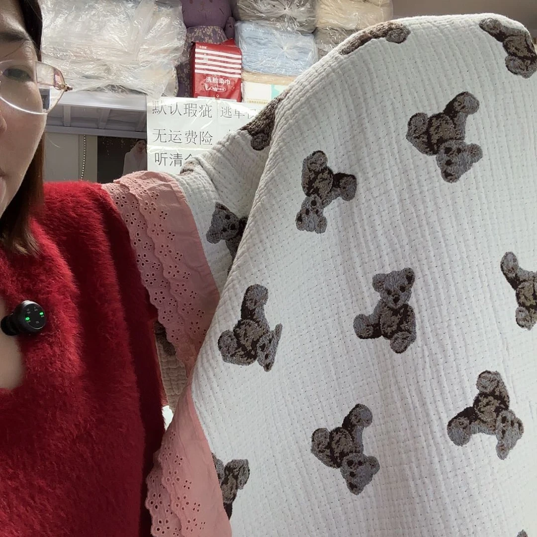 棉双人粉色花边五层盖毯