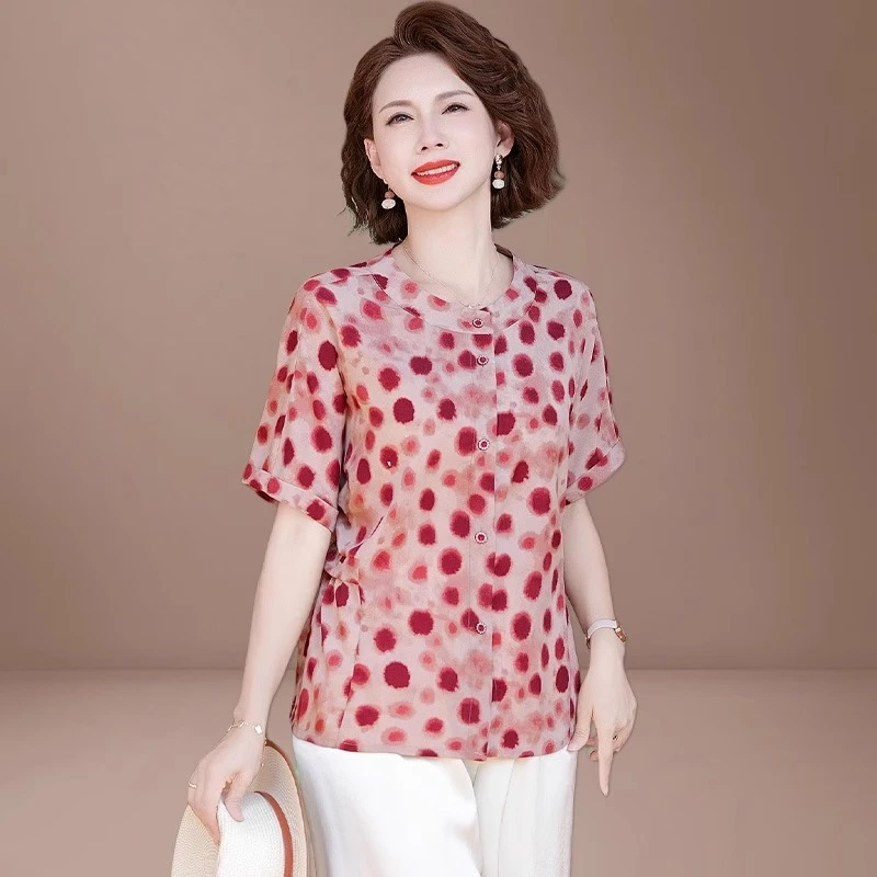 妈妈夏装2025新款套装洋气中老年夏季雪纺衬衫女端庄大气品牌上衣