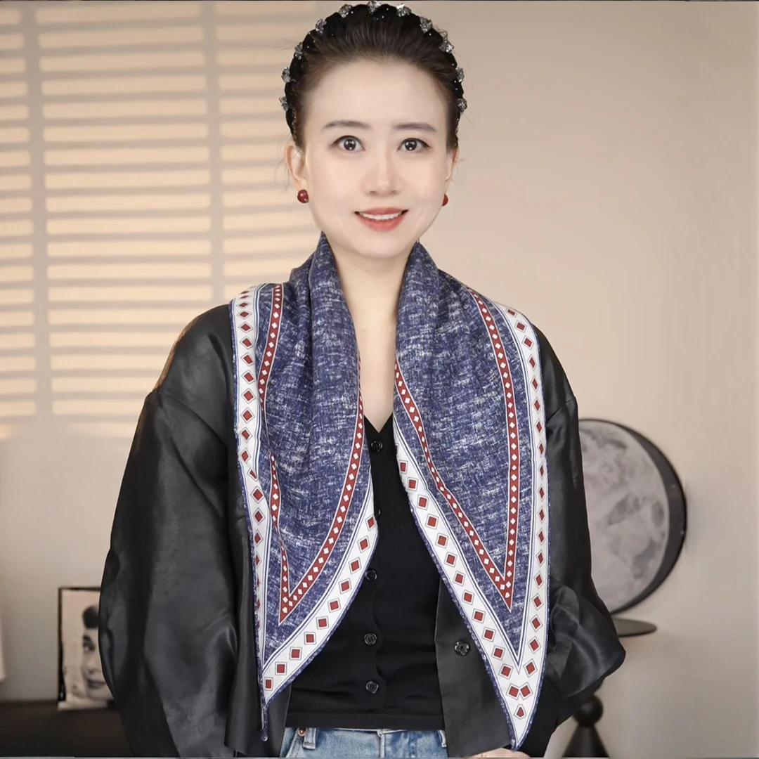 保暖围巾冬季防风护颈【LX12】宫丽40x135cm菱形双面丝毛保暖丝巾