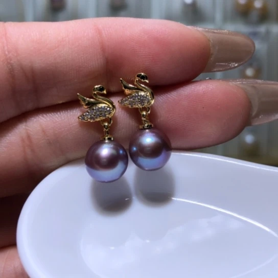 银S925镶嵌耳饰淡水珍珠