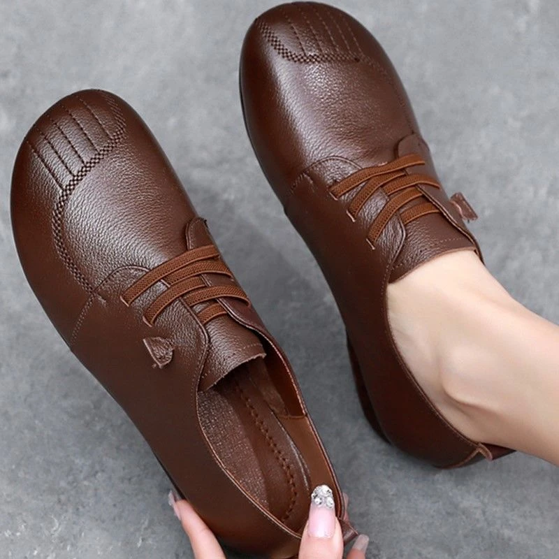 真皮牛筋妈妈新款春秋单鞋中老年平底舒适休闲防滑软底皮鞋