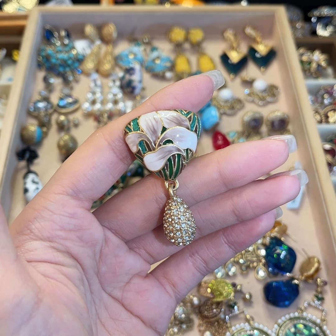 琉璃黄铜925银耳钉孤品