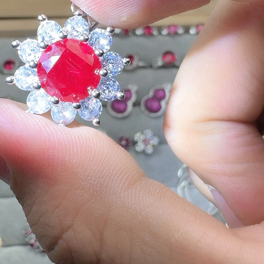 芙蓉石戒指银S925镶嵌