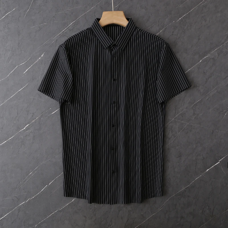 HS392 剪标夏季六面弹无痕科技舒适透气竖条纹短袖衬衫