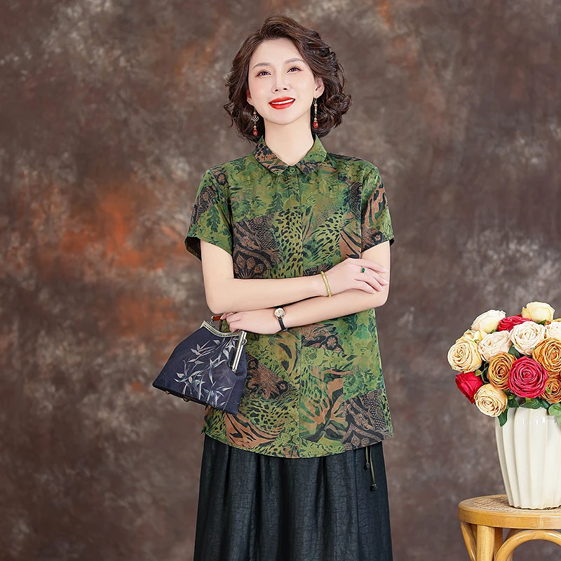 齐黛品牌真正的香云纱上衣女2025春夏新款气质妈妈桑蚕丝真丝衬衫