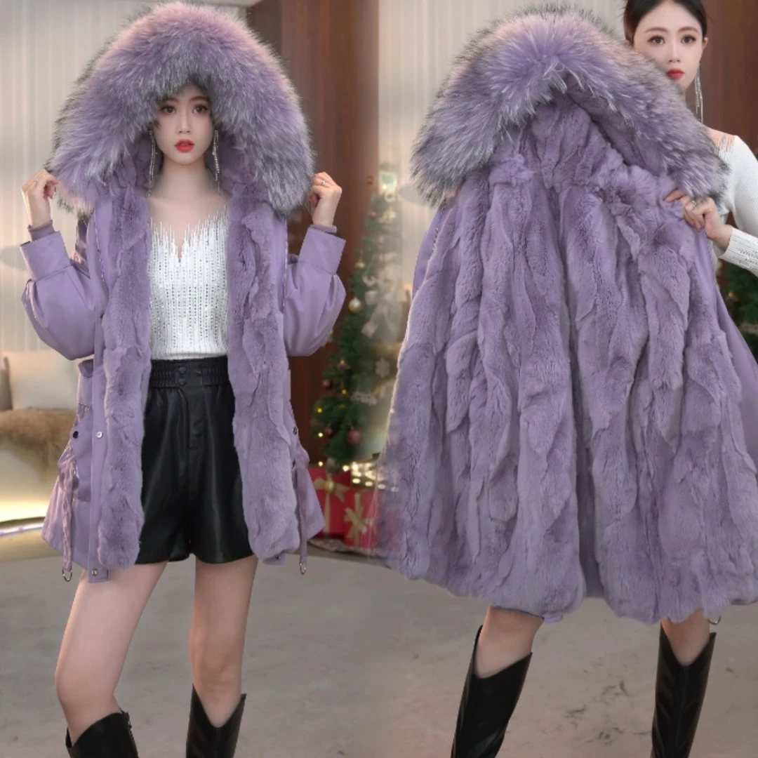 【朝霞獭兔】8282 派克服女士秋冬中长款连帽时尚大气百搭风衣