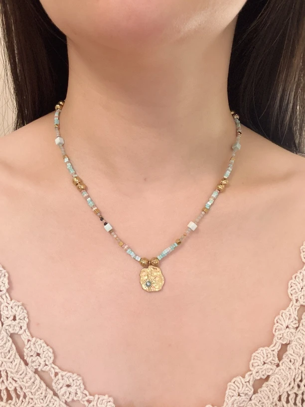 合金石英石项链 彩色植物花卉女小众手工波西米亚风糖果色饰品ins