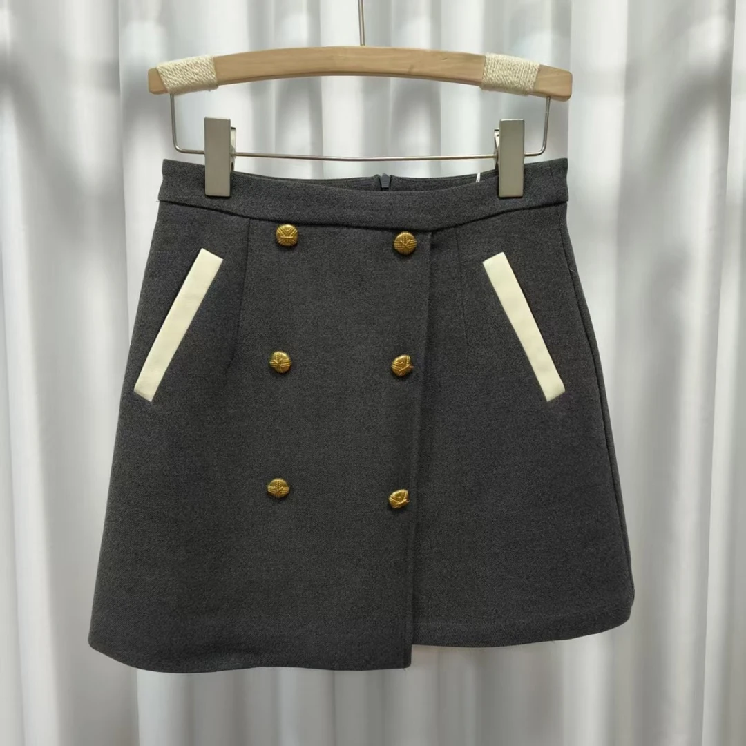 蒥系列  Y779-5  女装时尚A字短半裙花灰色500582