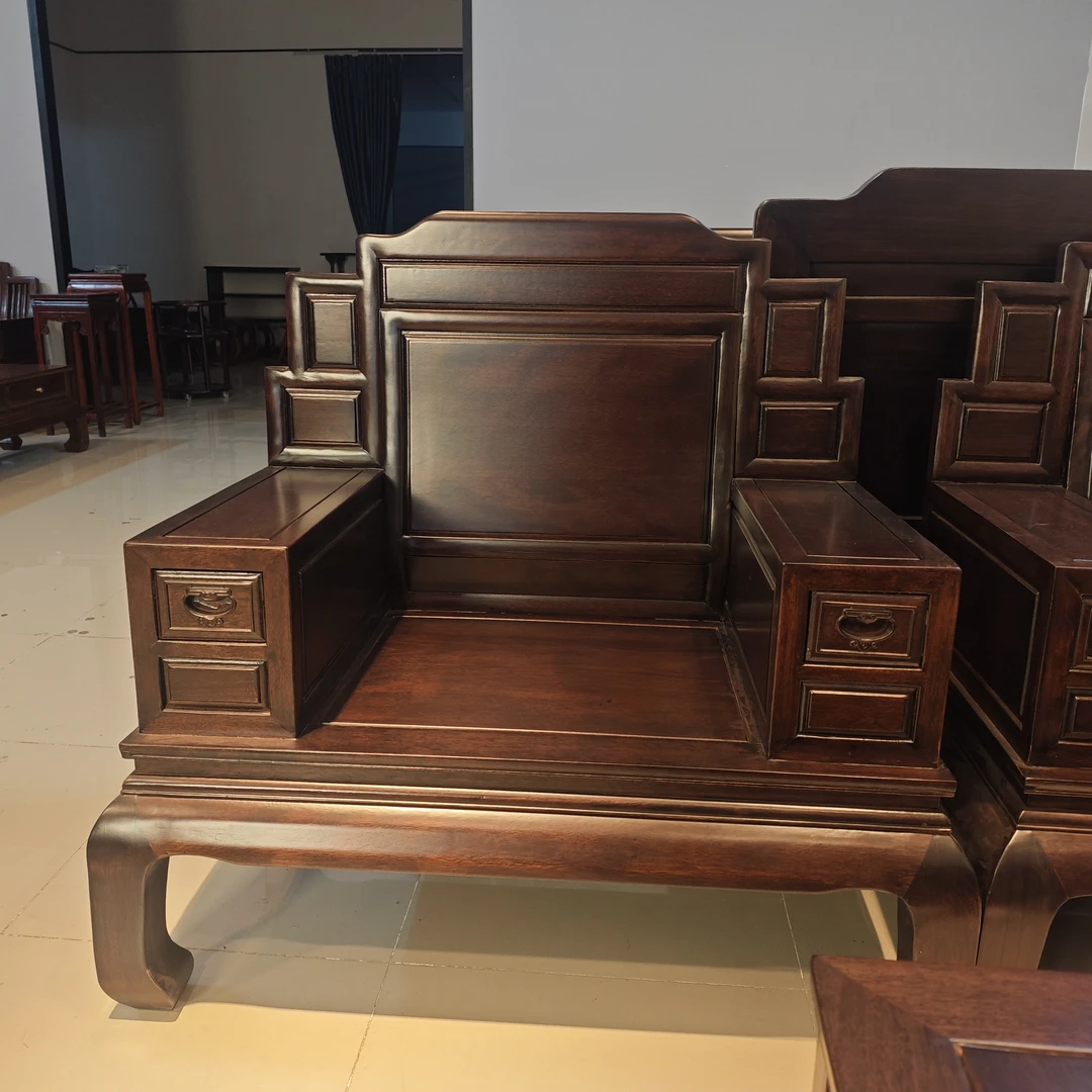 实木沙发8件套（模板）11114红木家具新中式配玻璃坐垫客厅轻奢成套