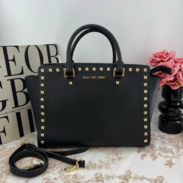 95新 MICHAEL KORS/迈克高仕 7847/黑金手提斜挎包