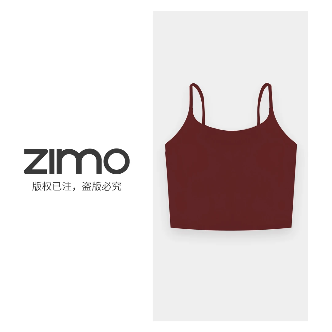 女士细肩带吊带梅洛红052-zimo-一体杯瑜伽健身运动背心YFWX052