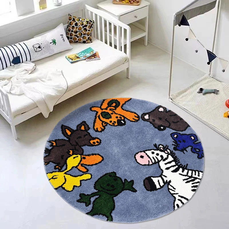 卧室床边地毯加厚地垫客厅圆形垫子植绒家用脚垫防滑耐脏