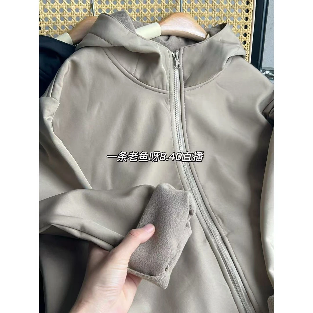 U 加绒加厚冲锋衣外套女 秋冬韩版宽松连帽百搭1707