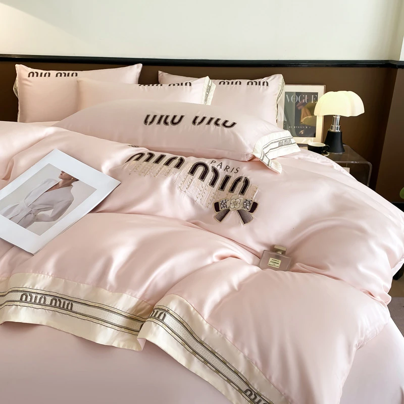 高端轻奢风180支天丝棉四件套100纯棉全棉被套高级感刺绣床笠床品