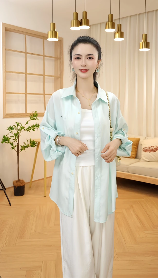 100%天丝2025夏季新款防晒衬衫薄款衣女开衫外套宽松上衣长袖