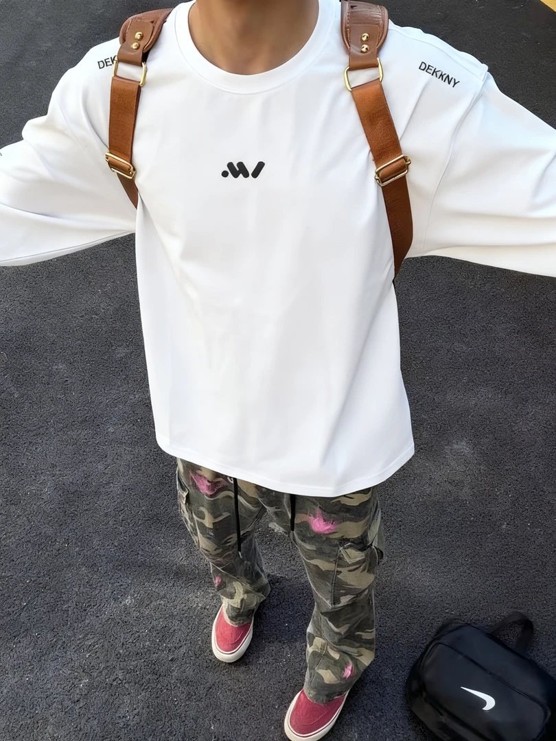 美式cleanfit长袖T恤纯棉简约休闲秋季宽松圆领打底衫透气ins上衣