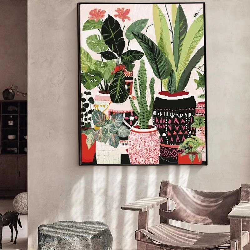 北欧现代绿植客厅装饰画沙发背景墙法式艺术高级感挂画S01