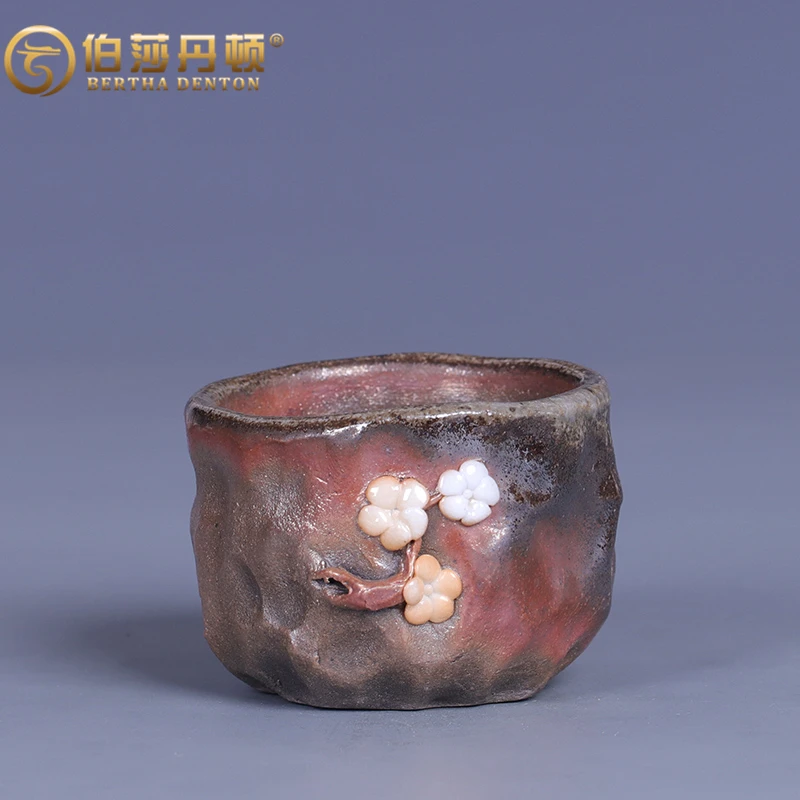 BERTHA DENTON/伯莎丹顿柴烧杯手捏粗陶梅花杯高档主人杯自然落灰
