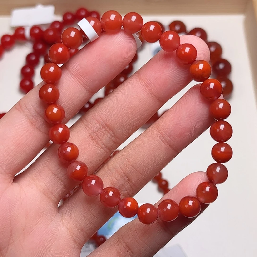 手串未镶嵌南红玛瑙瓦西料珠光宝气玫瑰红7m