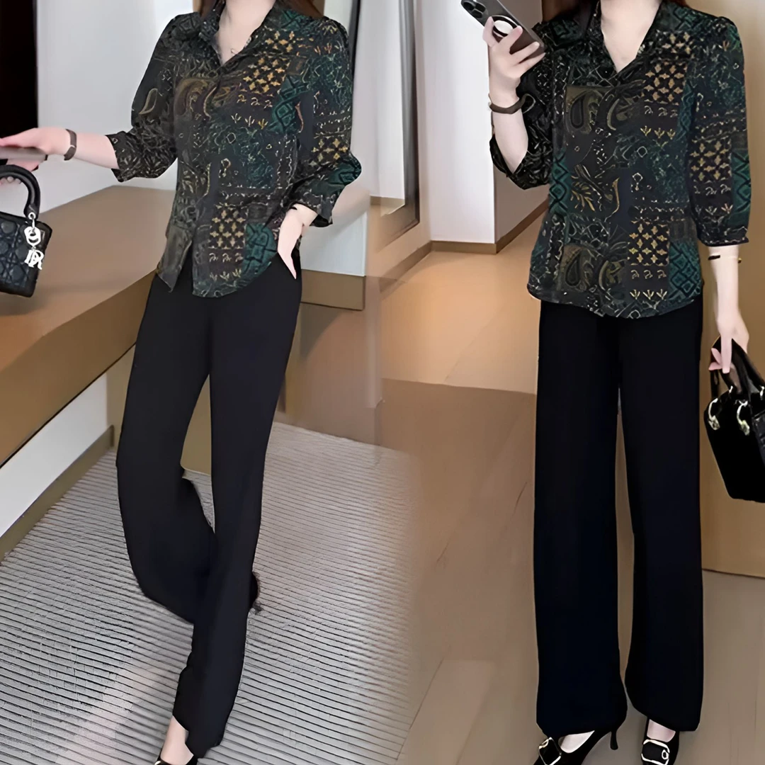 春夏新款印花衬衫时尚妈妈装气质显瘦七分袖上衣2025新款休闲衬衣