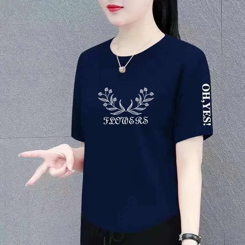 纯棉短袖t恤女2025夏季新款韩版时尚宽松大码显瘦遮肚上衣体恤潮