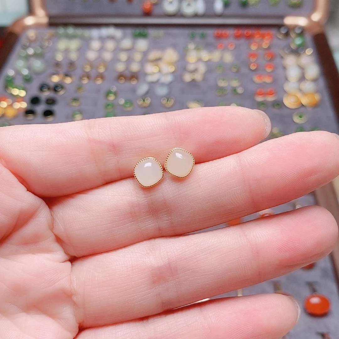 和田玉银S925镶嵌耳饰