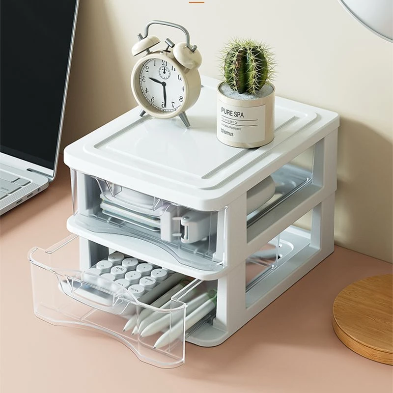 双层透明桌面收纳盒大容量抽屉式学生宿舍杂物文具防尘整理盒