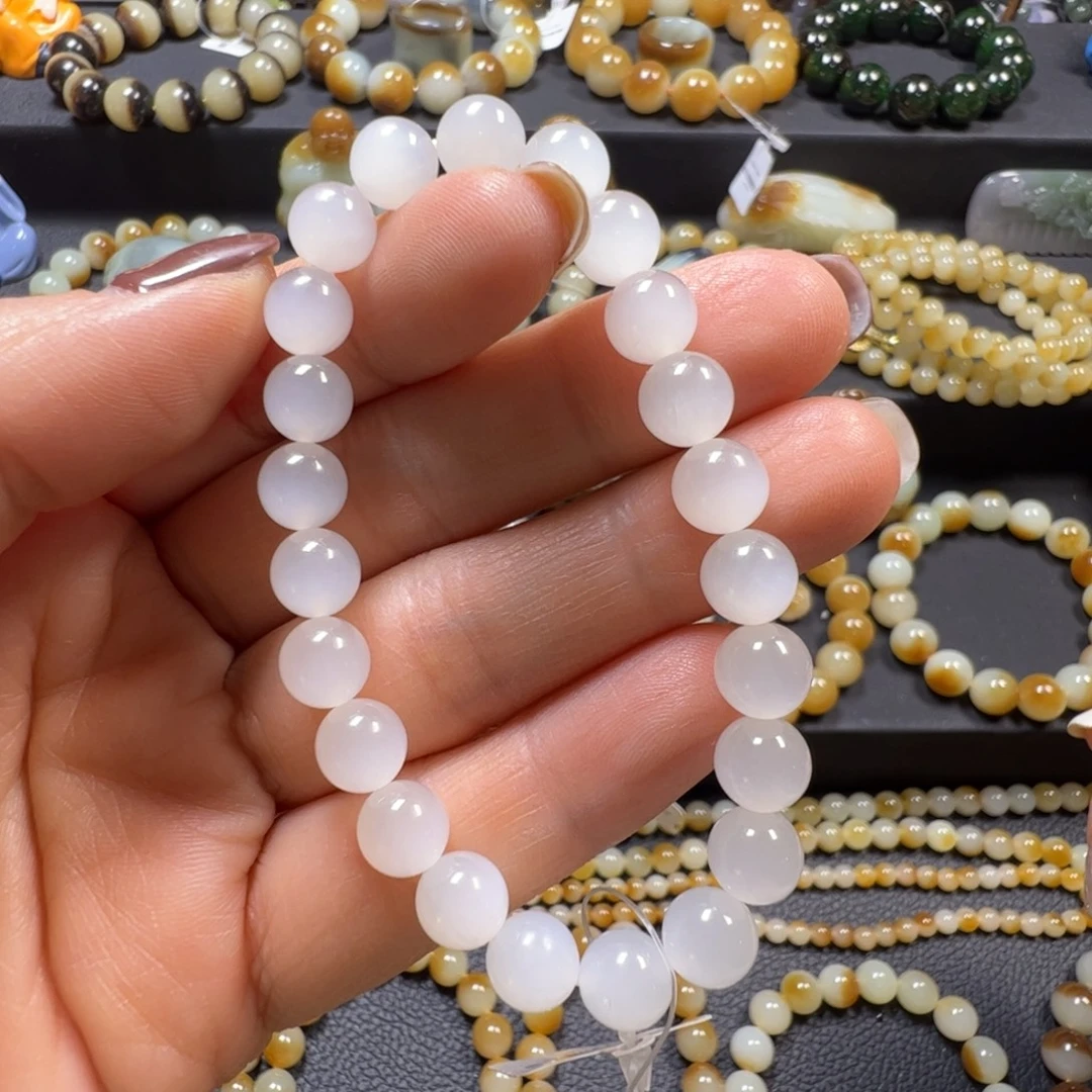 和田玉未镶嵌手链卡8青海白玉高冰起猫