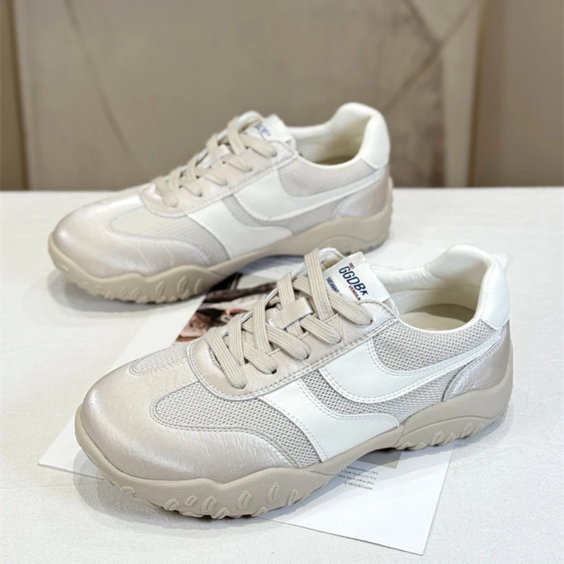 真皮平底镂空透气德训阿甘鞋女2025新款夏季网面软底休闲百搭板鞋