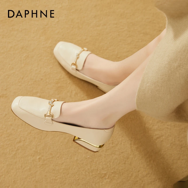 达芙妮真皮乐福鞋女2025新款夏季法式小皮鞋平底鞋一脚蹬通勤单鞋