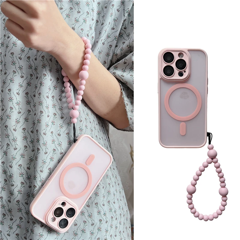 粉色少女心带镜头膜手拎适用苹果16/14/13/12/iphone15手机壳磁吸