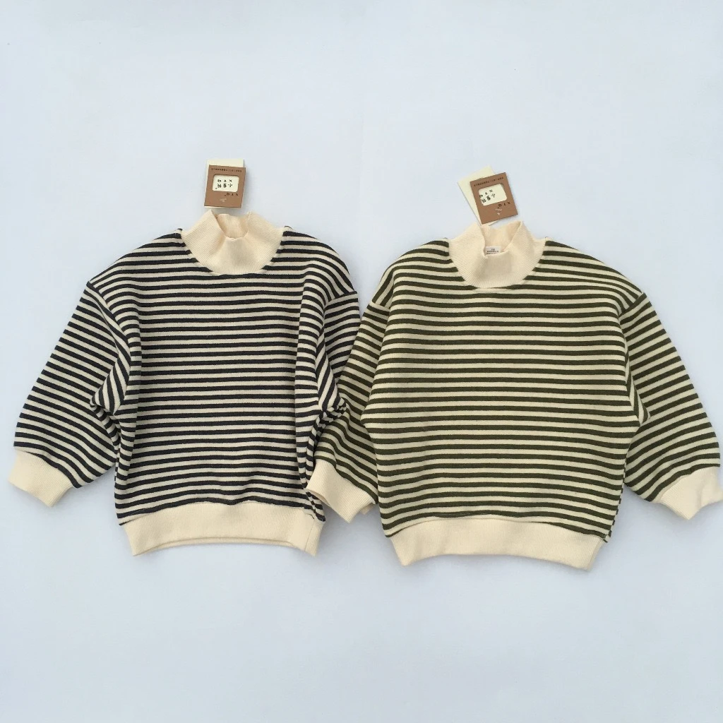 冬季儿童抓绒间卫衣韩板宽松条纹卫衣抓绒加厚儿童男女童保暖绒衫