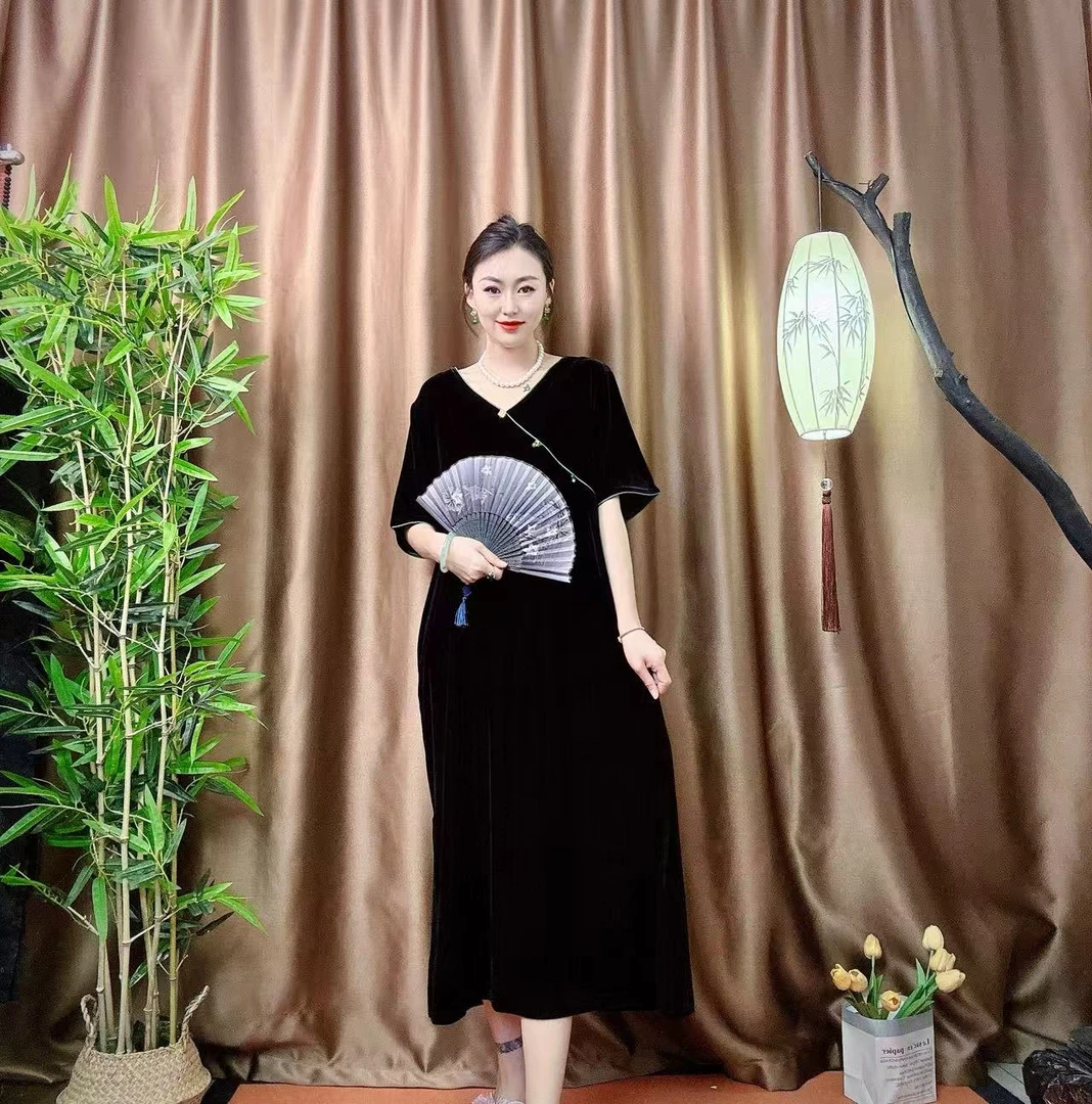 096（两个颜色-裙长117）F小姐轻奢大版国风连衣裙