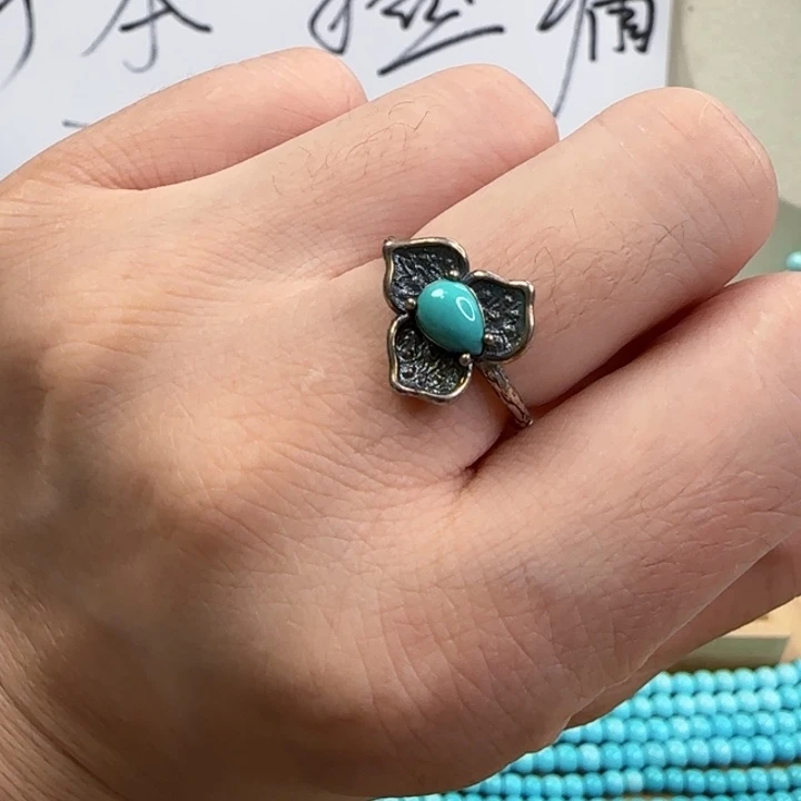 绿松石银S925镶嵌84戒指+w