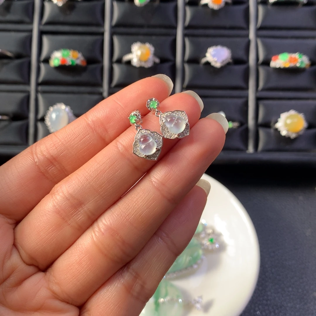 翡翠银S925镶嵌耳饰