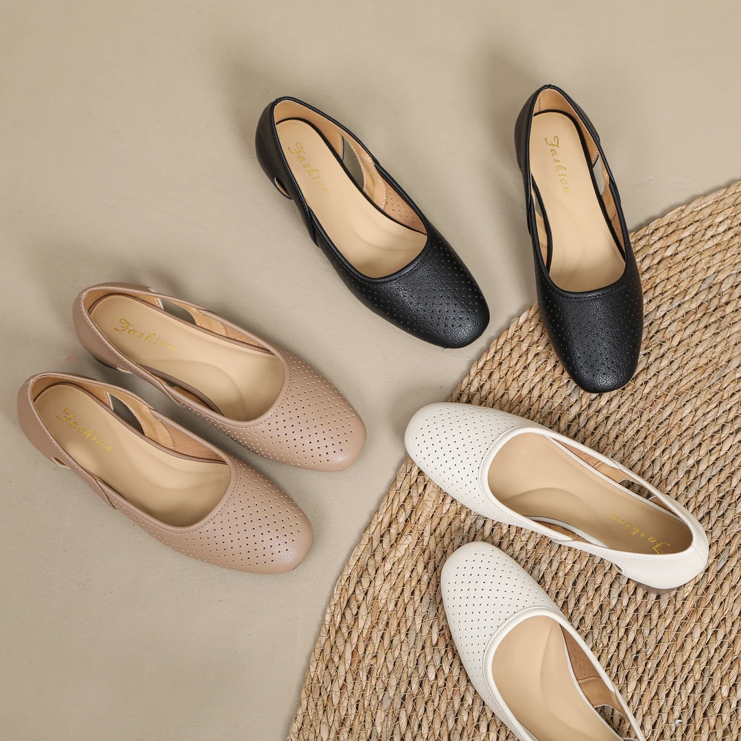 【品牌力荐】法式浅口镂空透气方头单鞋女2025新款夏季低跟软底鞋