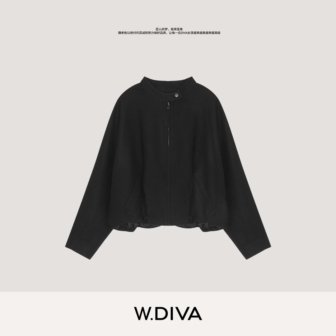 W.Diva【森野】山羊绒舒适透气百搭Row风极简飞行拉链夹克53C212494