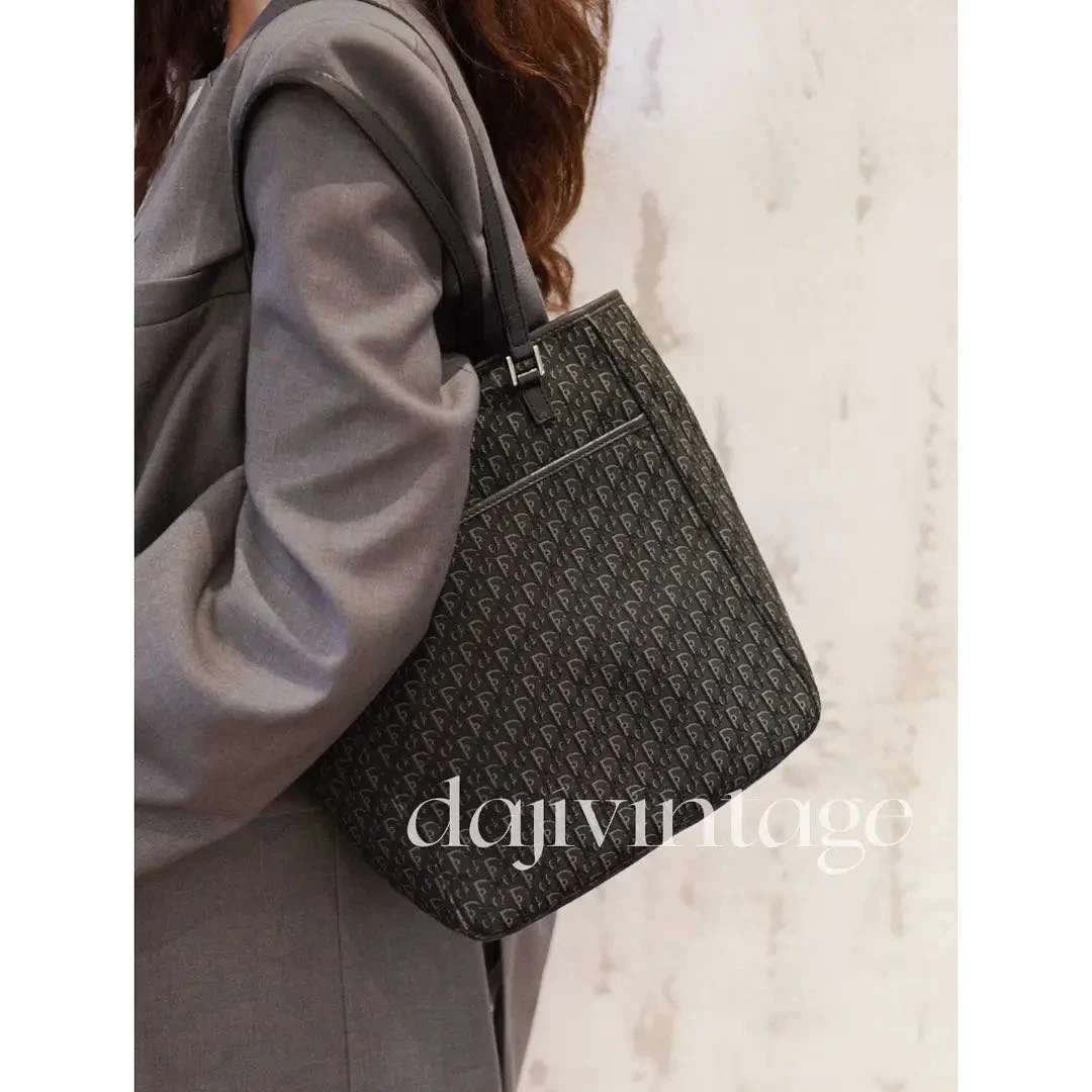 95新 DIOR/迪奥 大吉中古/Dior迪奥黑色帆布托特单肩包