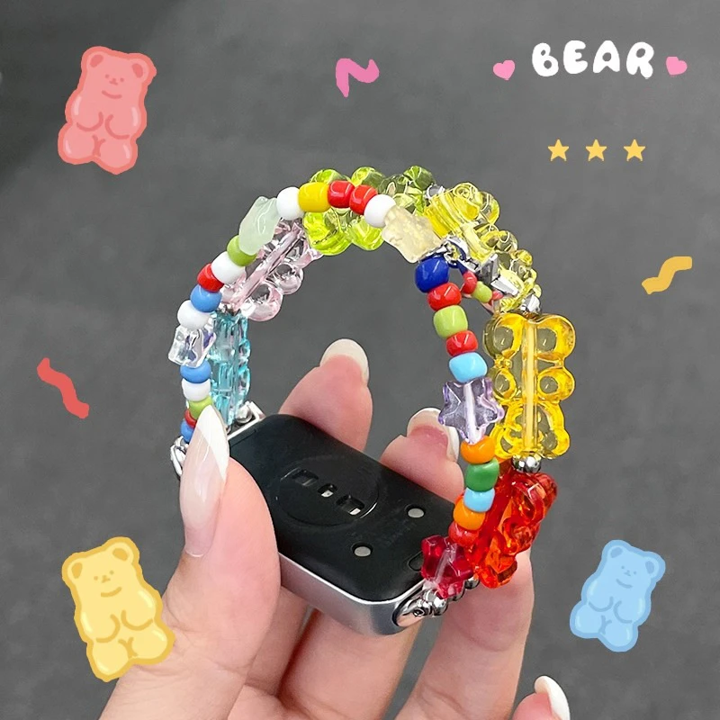适用于华为手环表带band10/9/8多巴胺小熊软糖荣耀10/9串珠手链女