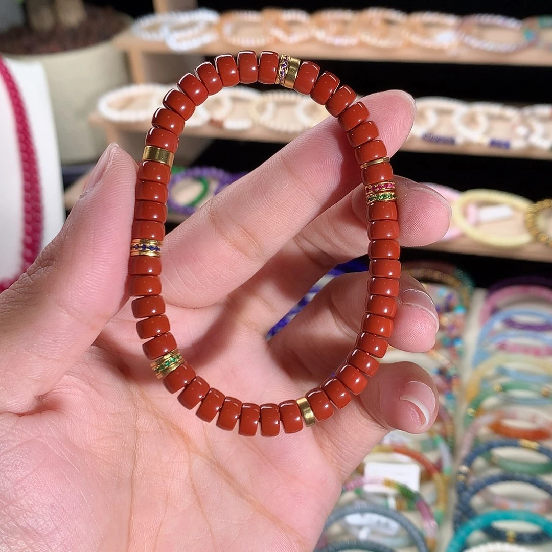 银S925镶嵌手串南红玛瑙颜*赖精工药片南红DIY6mm