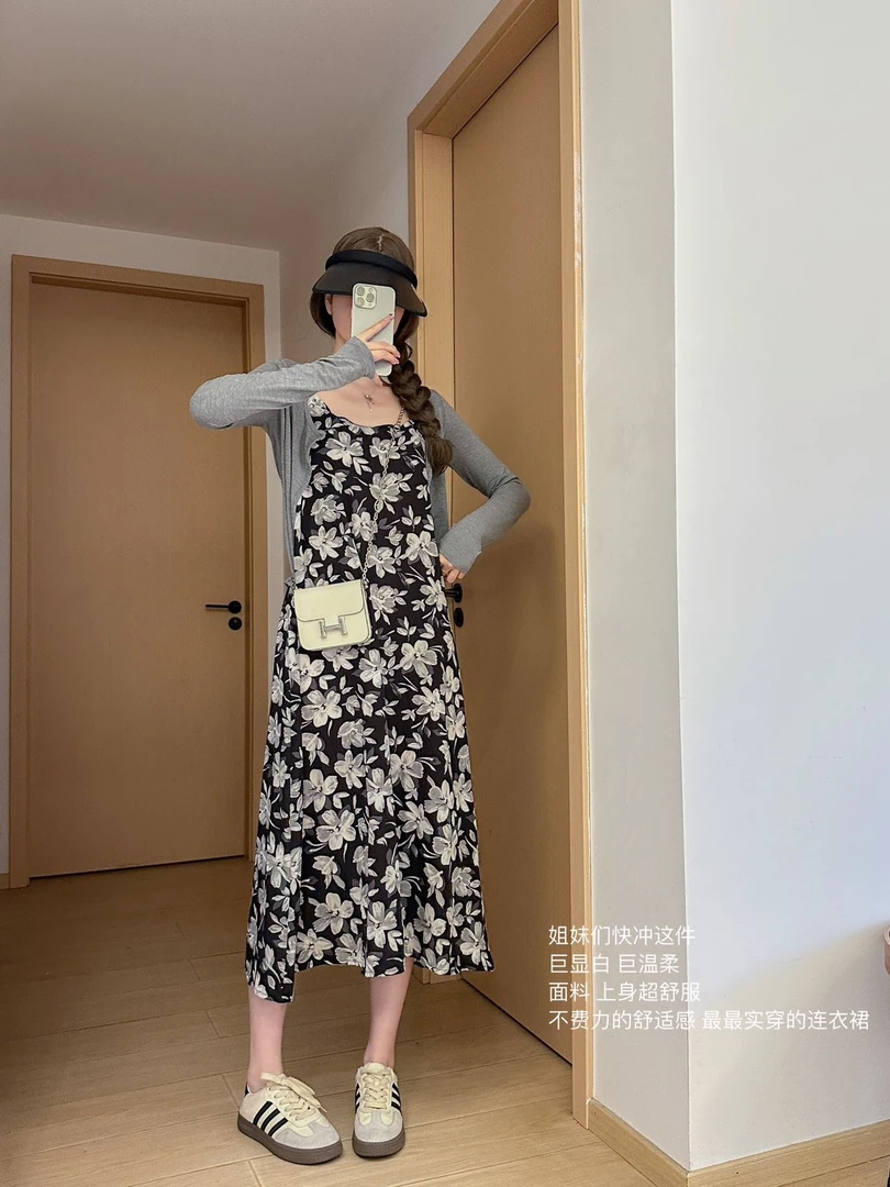 法式黑色气质碎花裙吊带显瘦吊带裙连衣裙夏季时尚新款裙子