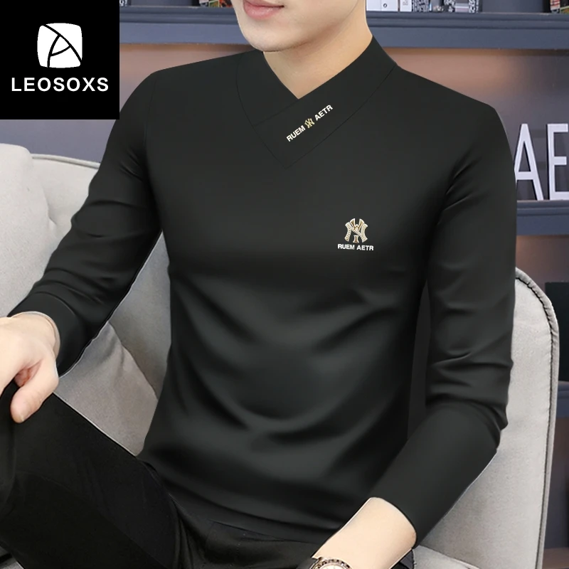 黑色V领长袖T恤男款莫代尔面料透气款青年秋衣新款内搭修身打底衫