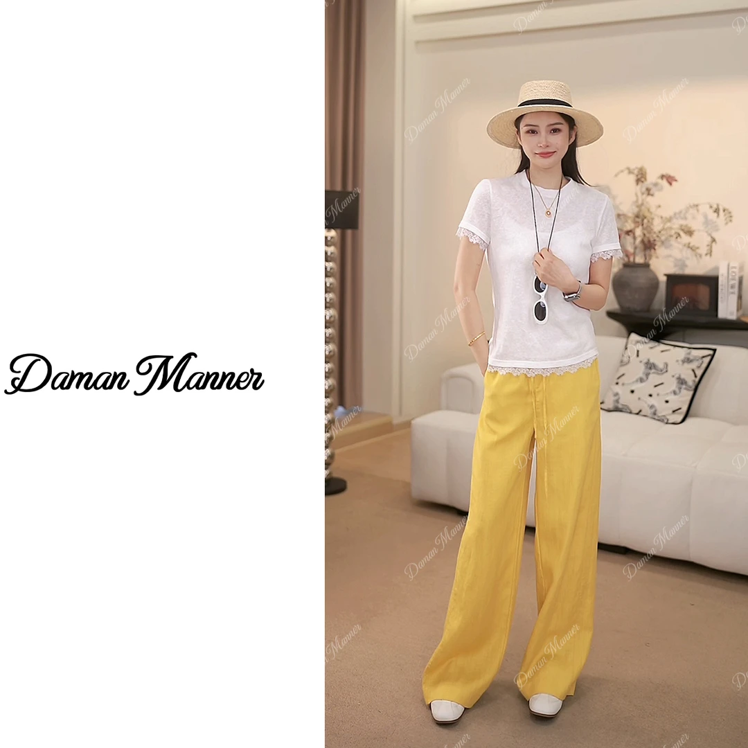 DAMAN | 亚麻天丝休闲裤气质时尚春夏季设计师直筒拖地裤DM25156