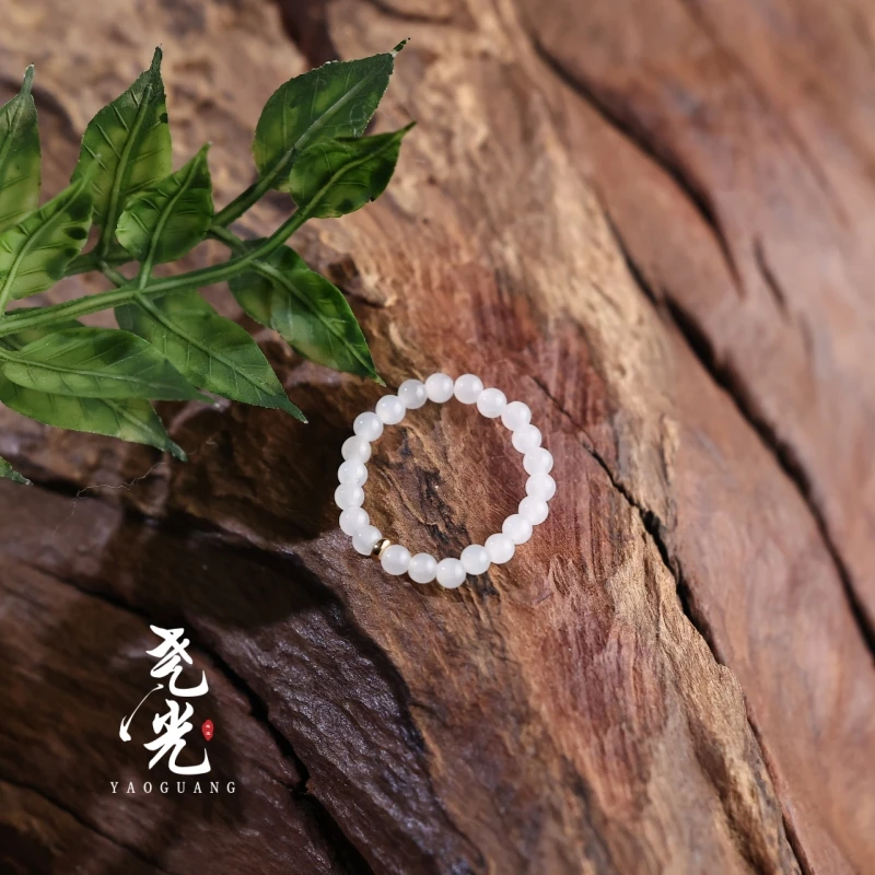 含珠丨18K金*天然和田白玉简约小米珠戒指*可调节