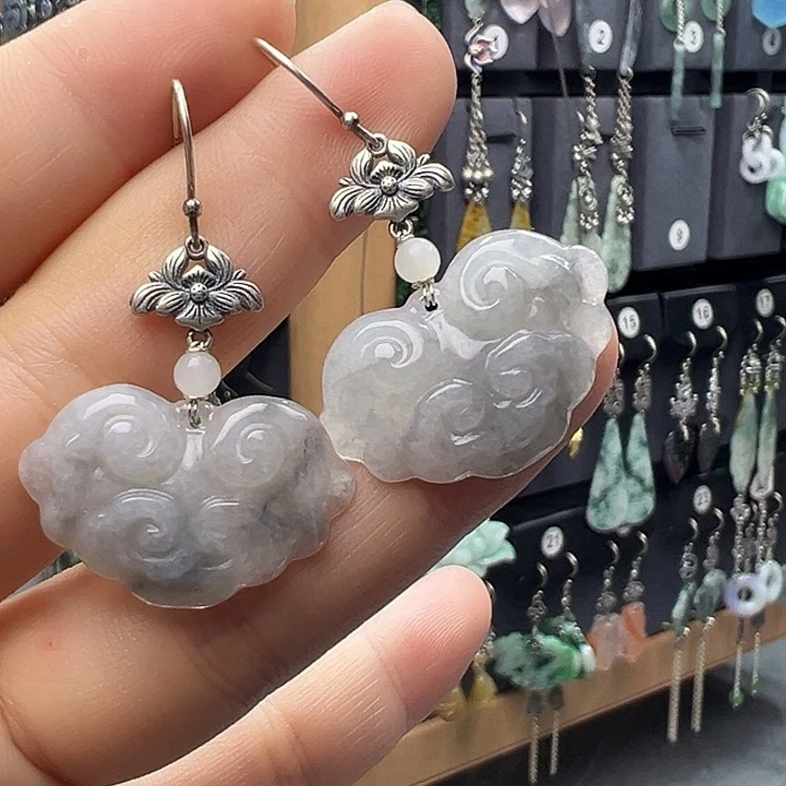 翡翠银S925镶嵌耳饰44445